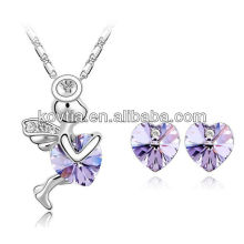 Amethyst coração jóias conjunto ângulo meninas colar coração stud brinco